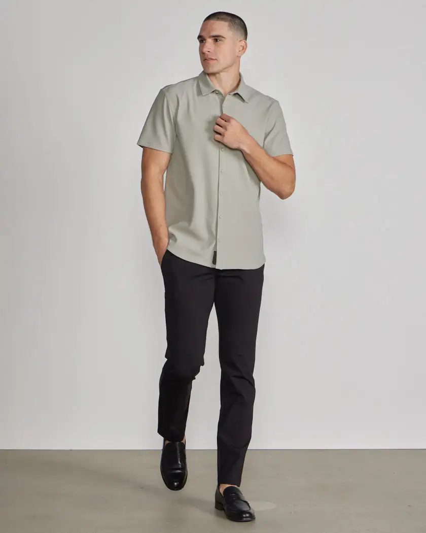 Ribbed+ Short Sleeve Button Down