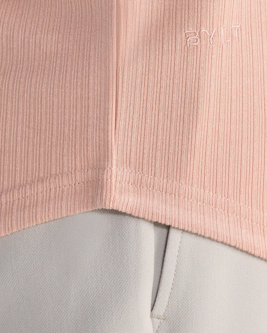 Ribbed Short Sleeve Open V Polo
