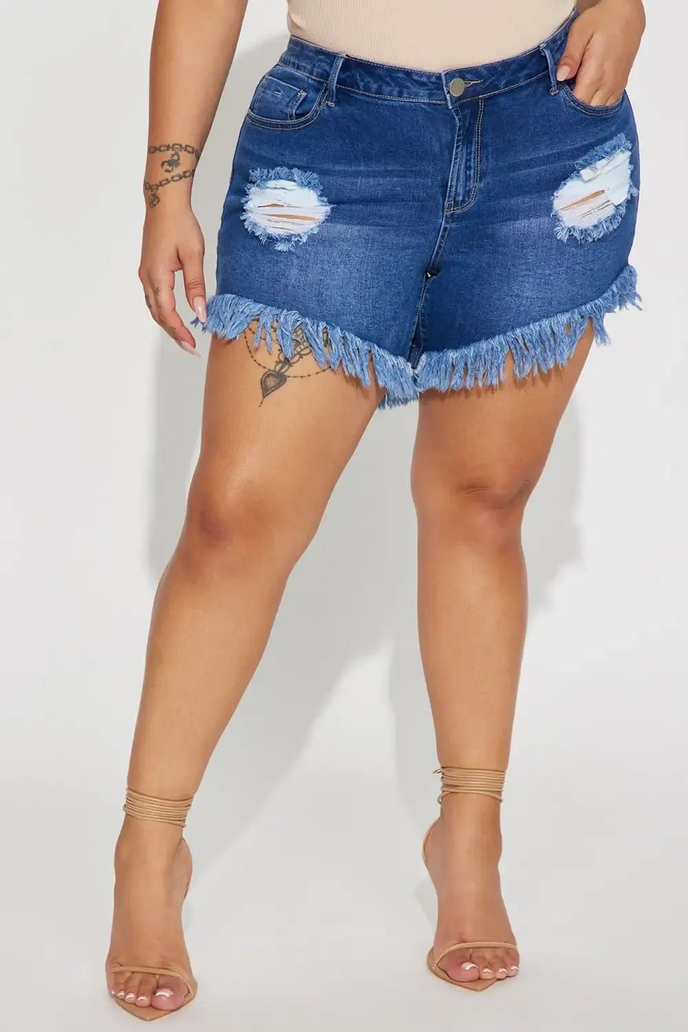 Go Wild Stretch Cut Off Denim Shorts - Dark Wash