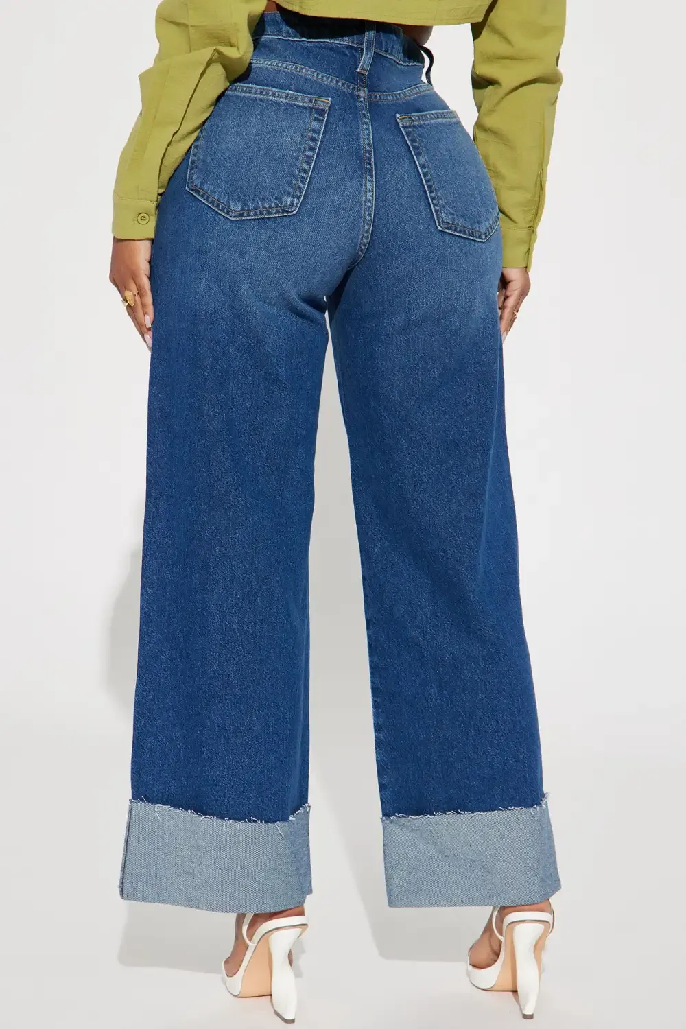 Under Your Spell Cuffed Wide Leg Jeans - Dark Wash