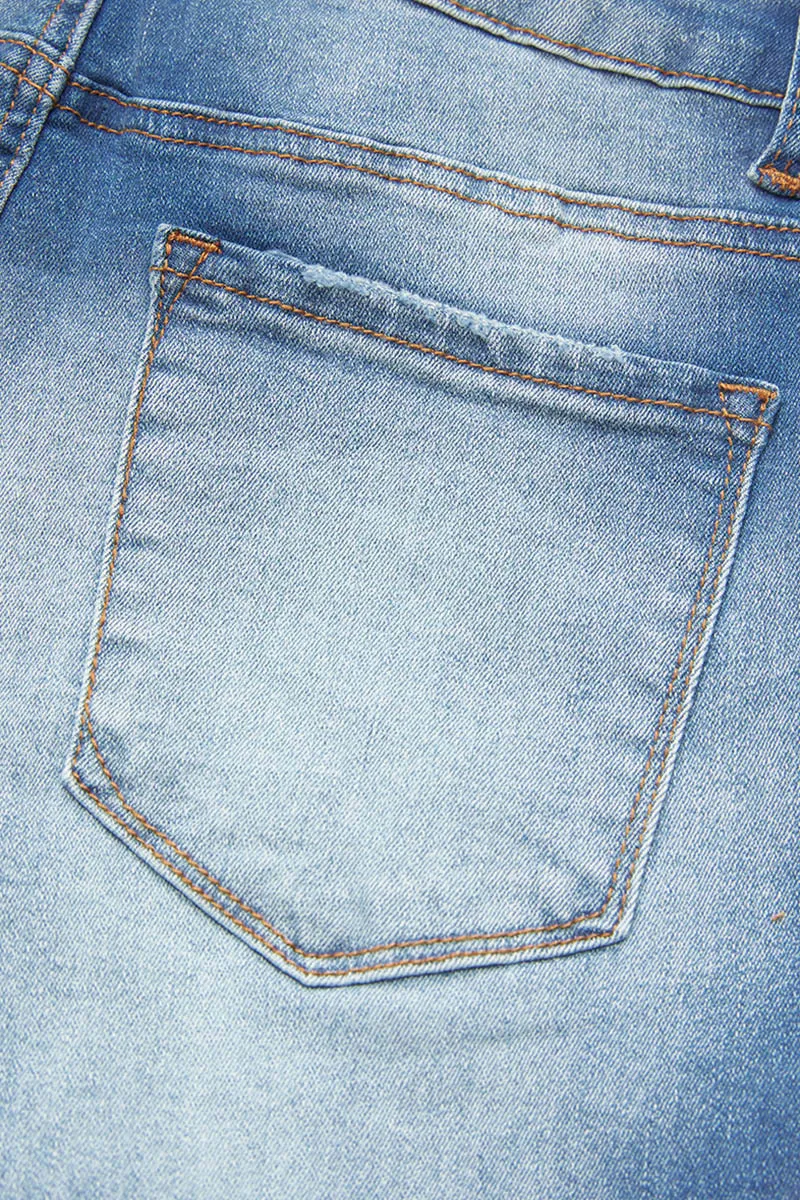 Ripped Raw Hem Button Up Mid Waist Denim Mid Thigh Shorts