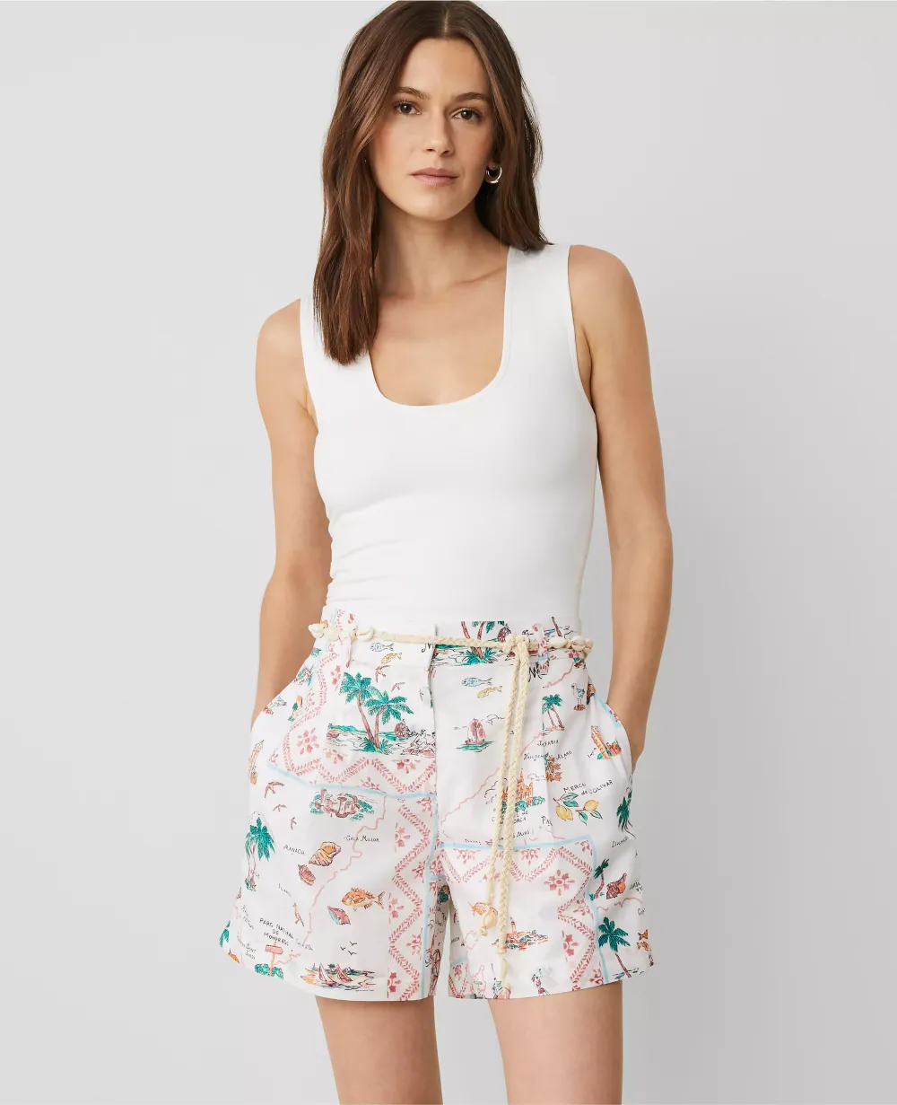 Map Print Belted Short