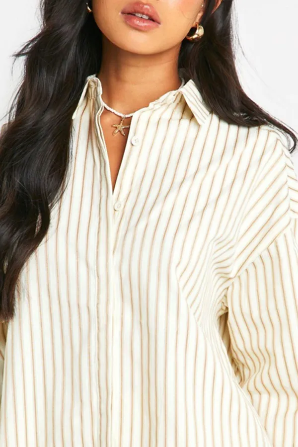 Lapel Cotton Skin-friendly Breathable Striped Loose Ladies Shirt