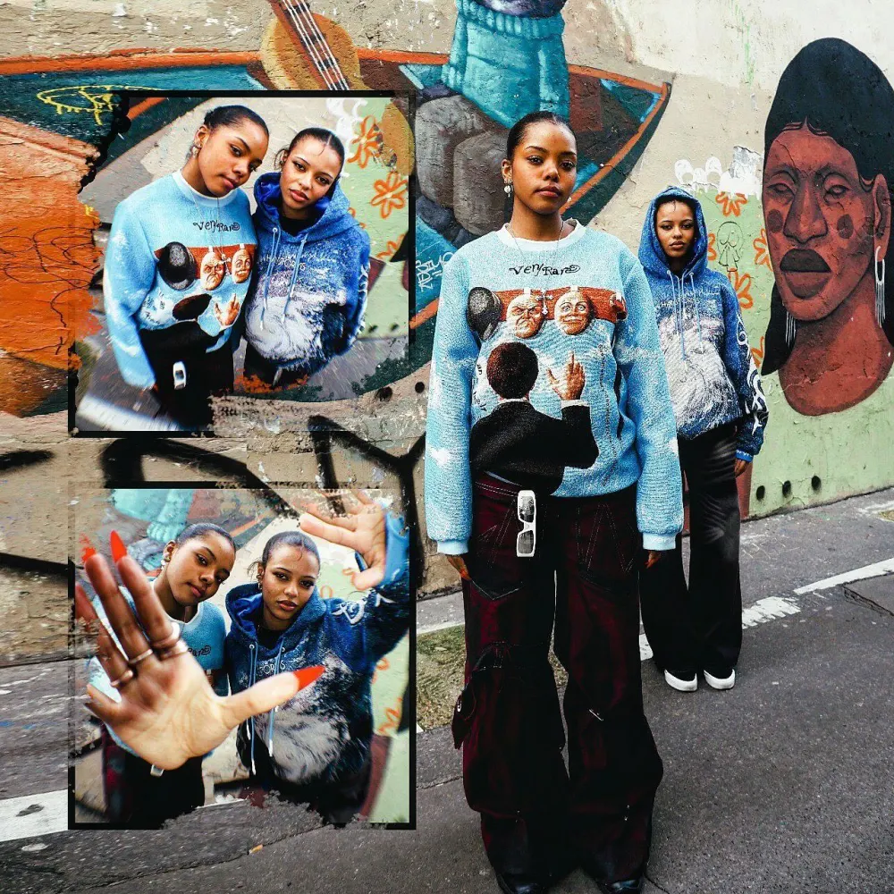Blue Sweater Renaissance Street Wear Fashion Printing Seasonal Trend Special Design