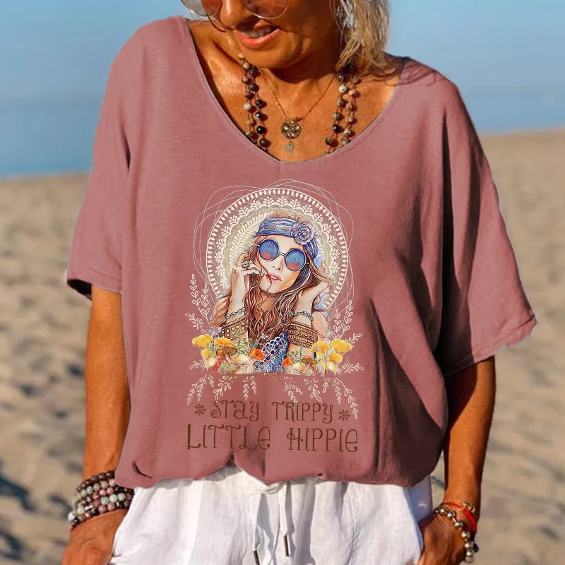Stay Trippy Little Hippie Printed T-shirt