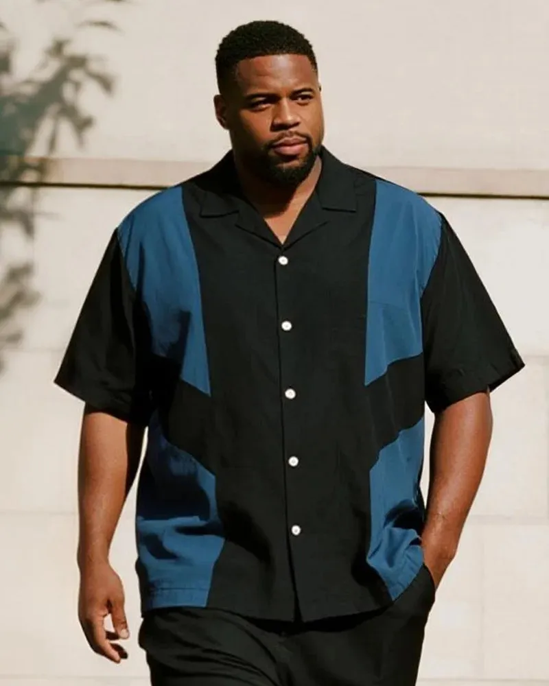 Big & Tall Men's Business Colorblock Short Sleeve Shirt and Pants Suit