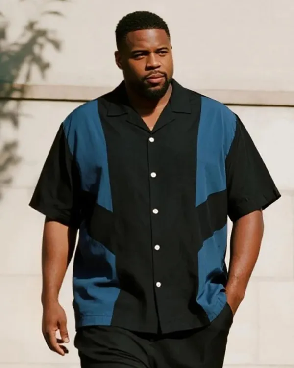 Big & Tall Men's Business Colorblock Short Sleeve Shirt and Pants Suit