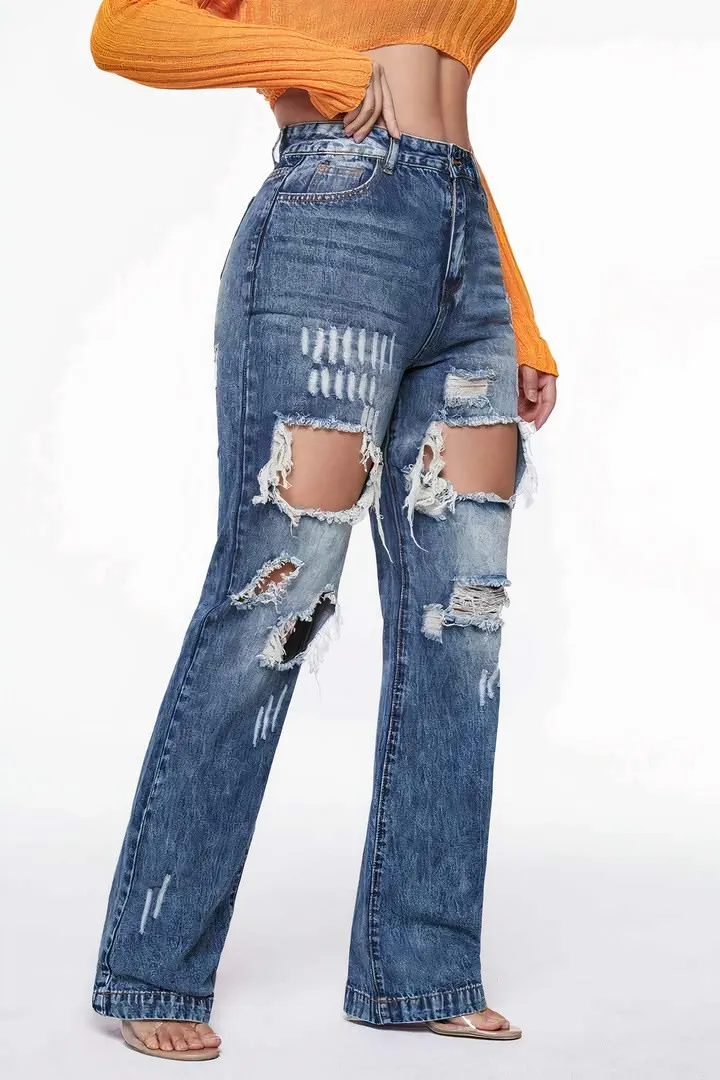90s Vintage Cut Out High Waist Straight Leg Baggy Jeans
