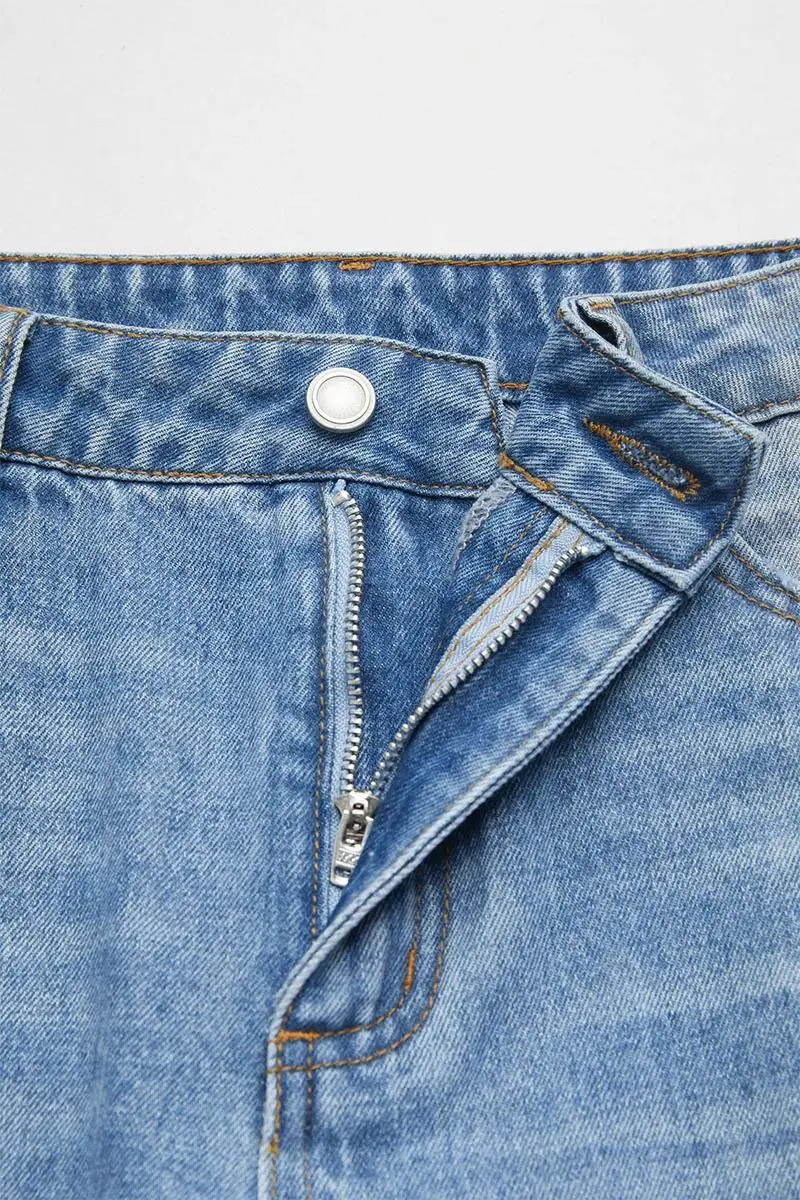 Cut Out Raw Hem High Waist Straight Leg Cropped Jeans