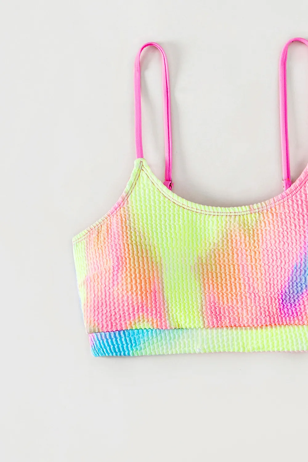 Tie-Dye Wash Textured Scoop Neck Top & High Waist Bikini Set