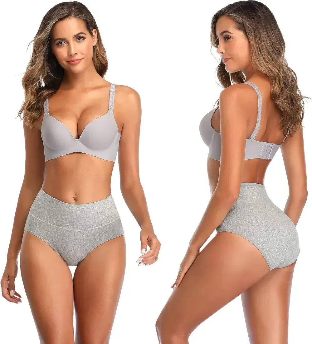 Womens Underwear,Cotton Mid Waist No Muffin Top Full Coverage Brief Ladies Panties Lingerie Undergarments for Women Multipack