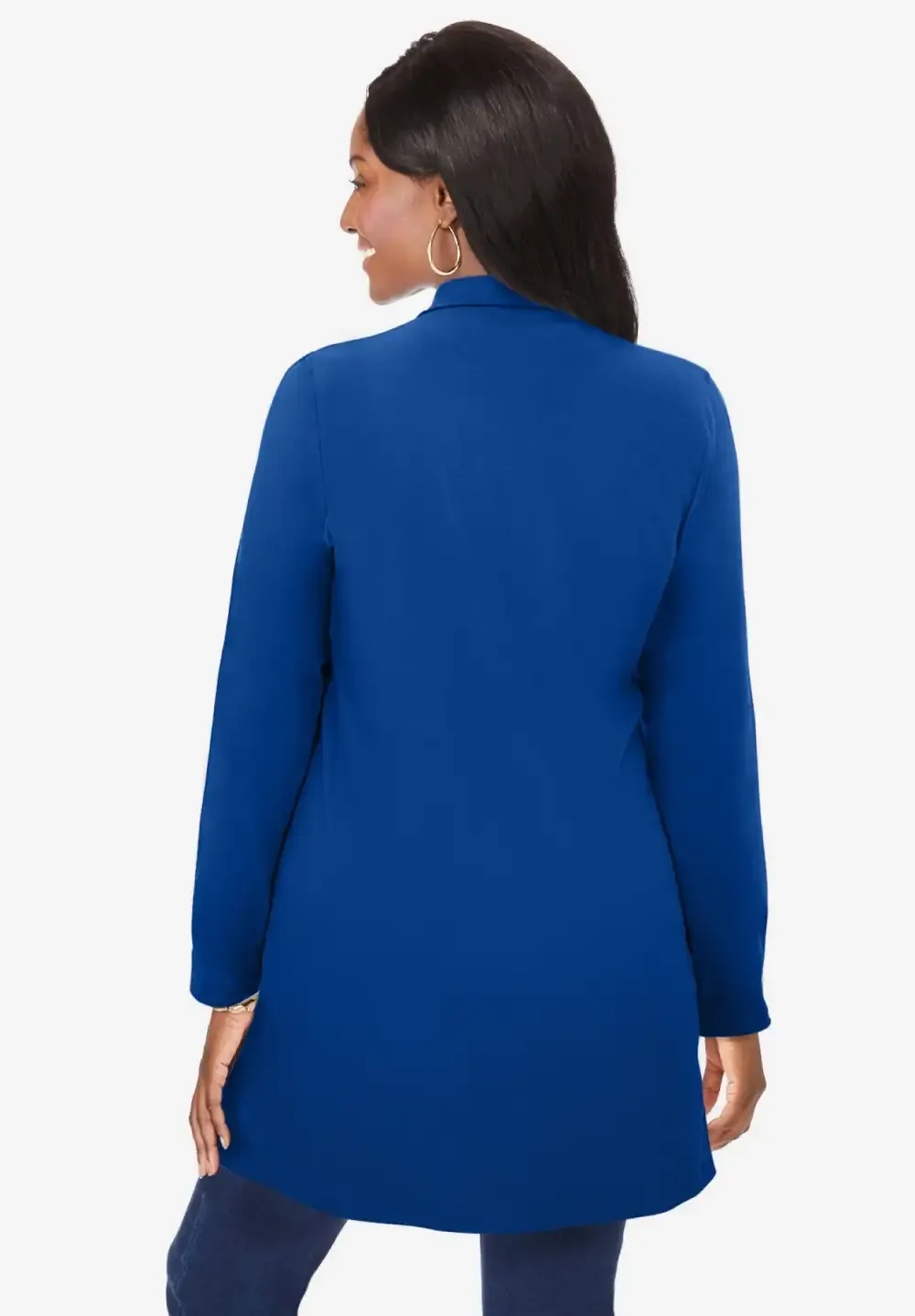 Stretch Cotton Zip Front Hi-Low Jacket