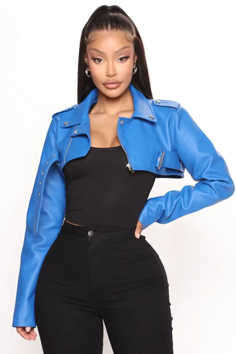 Pop It Crop It Faux Leather Jacket - Royal