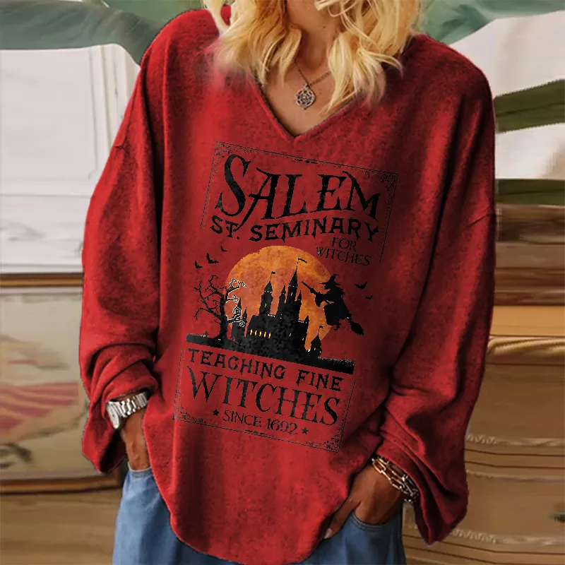 Salem ST. Seminary For Witches Print Women's Loose Long-sleeved T-shirt