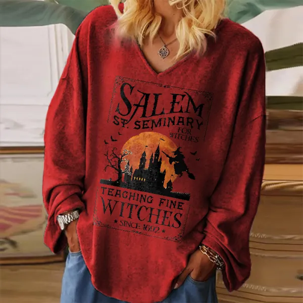 Salem ST. Seminary For Witches Print Women's Loose Long-sleeved T-shirt