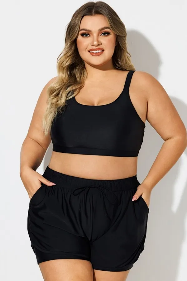 Plus Size Green Check Pinstripe Bikini Top