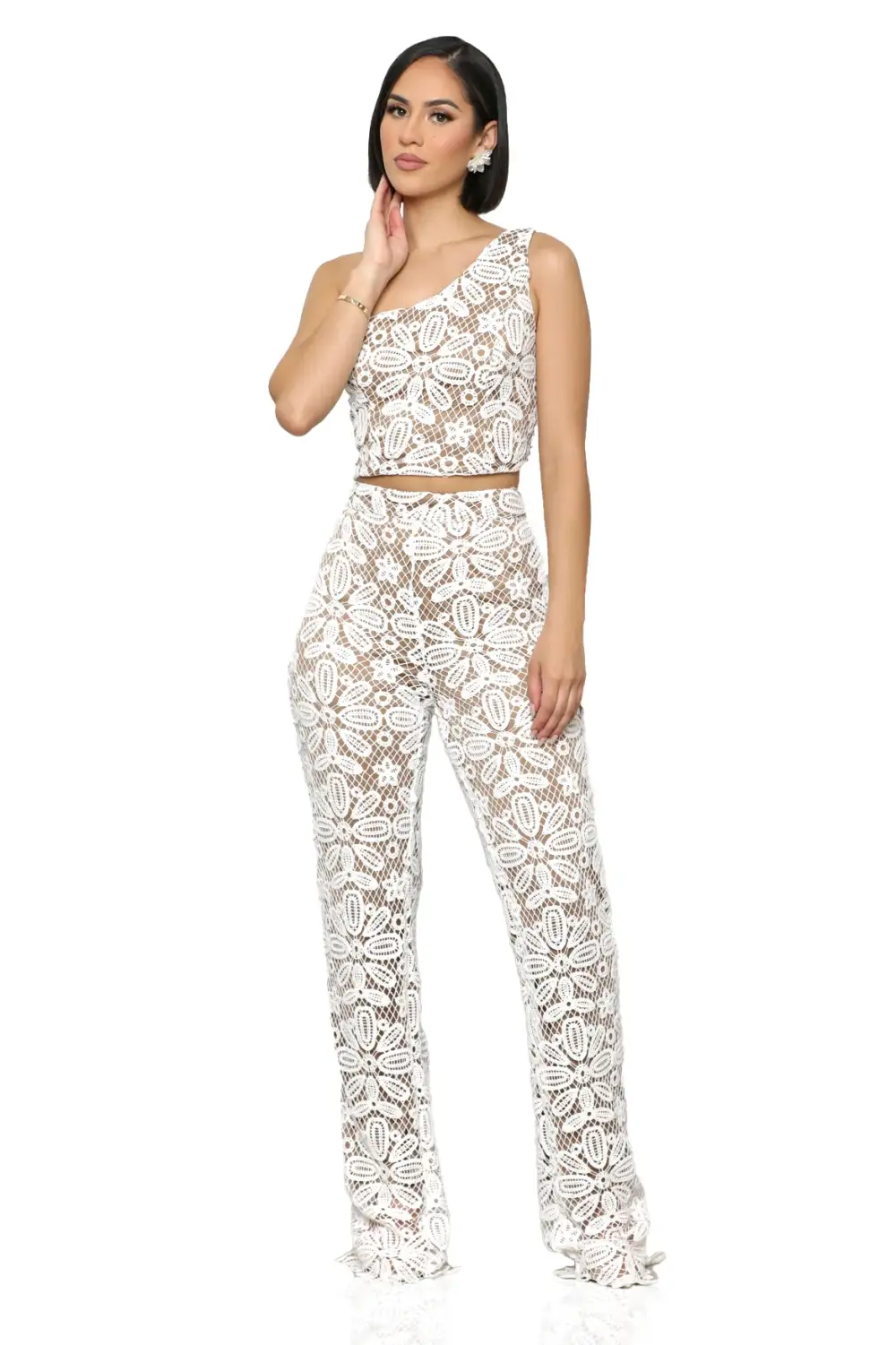 Lace Me Up Pants Set (Cream)-FINAL SALE