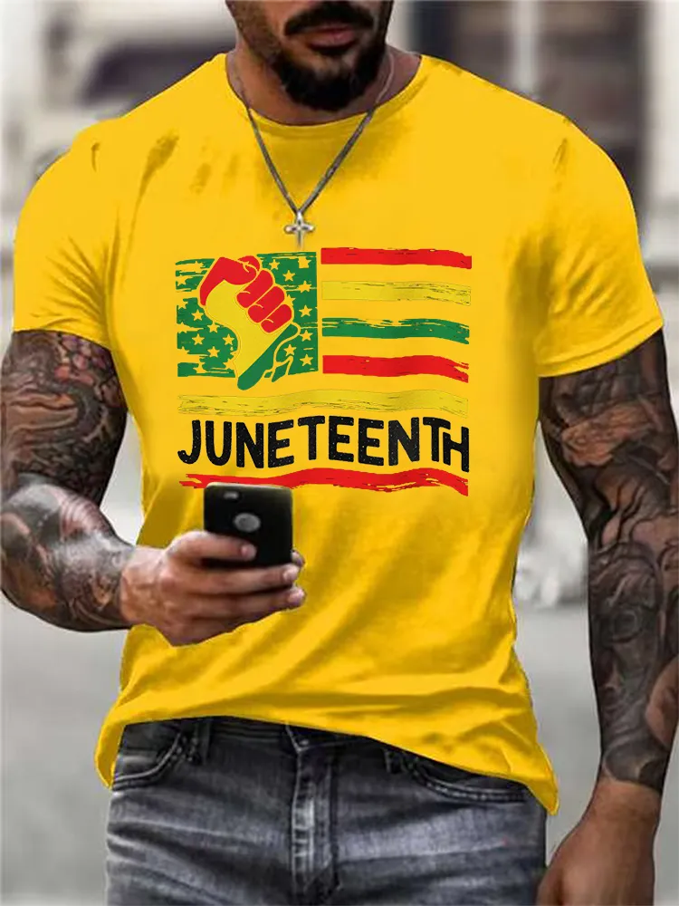 Men'S Round-Neck Short-Sleeved T-Shirt With Juneteenth Prints