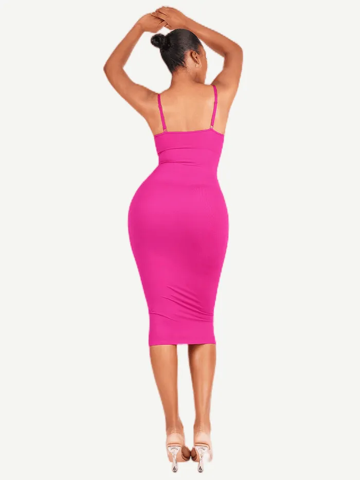 Seamless Spaghetti Strap V Neck Maxi Dress with Built-in Bodycon