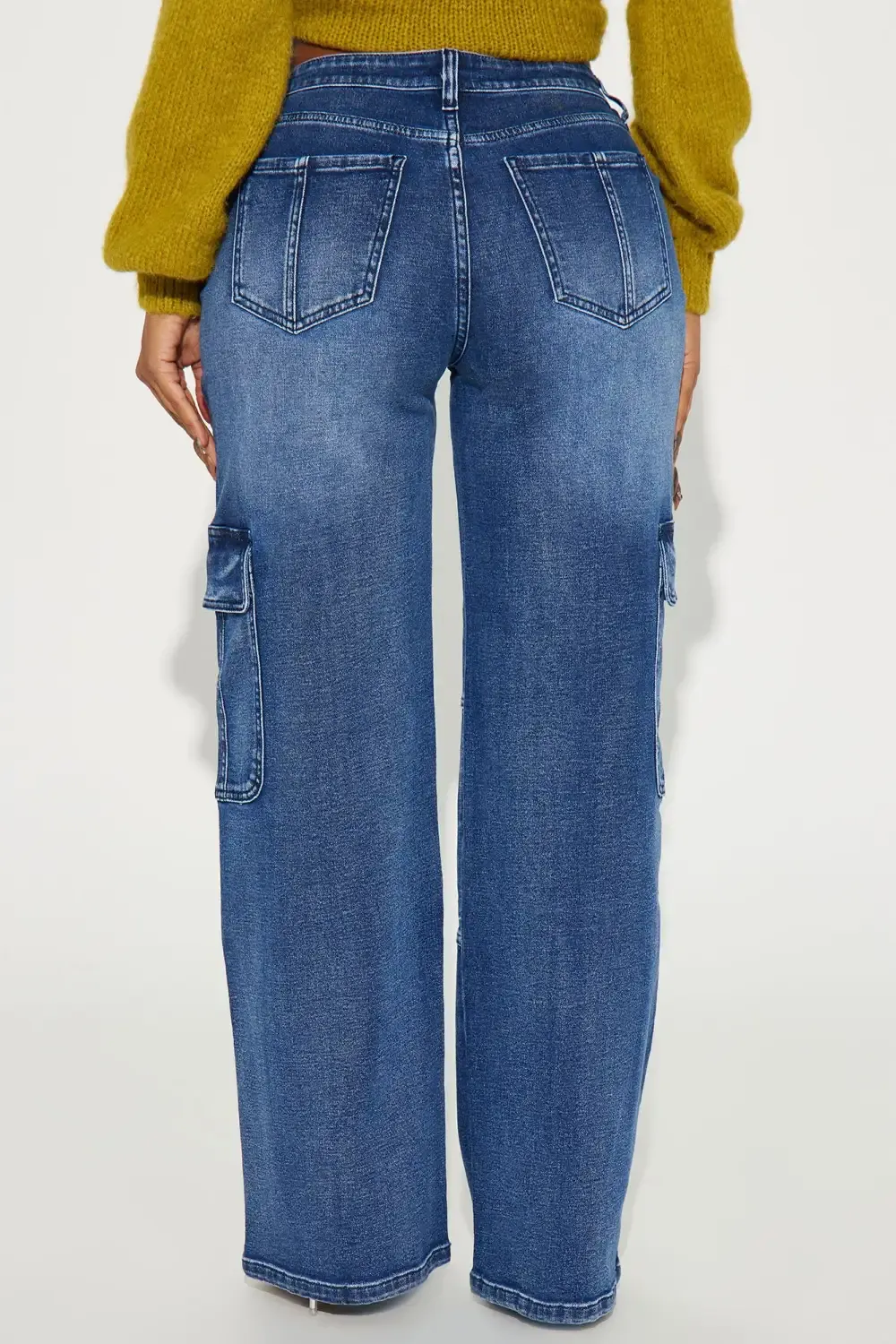 Never Stop Low Stretch Cargo Straight Leg Jeans - Dark Wash