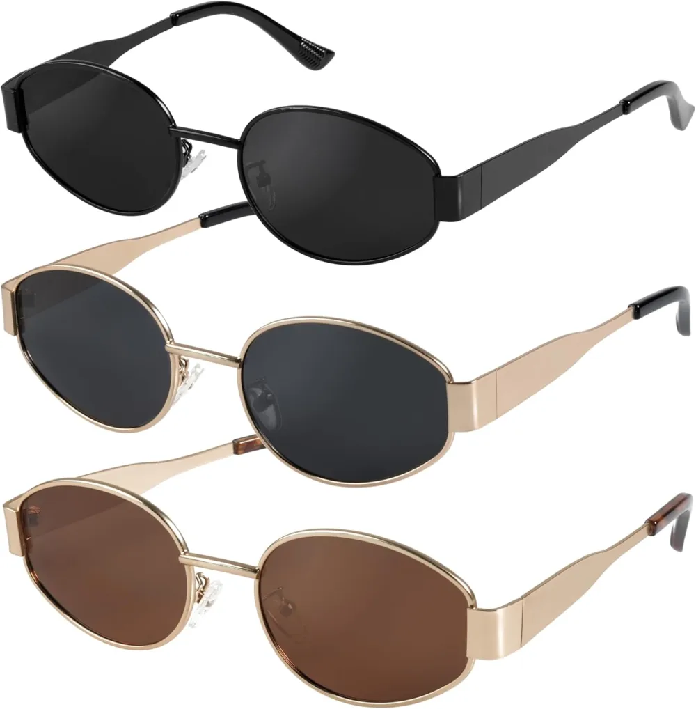 livho 2025 Trendy Oval Sunglasses - Stylish Polarized Shades for Everyday - Retro Metal Frames, Gold/Silver/Black