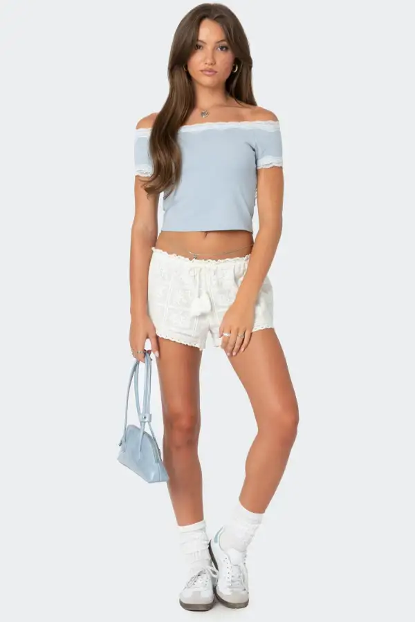 Lace Trim Off Shoulder Top
