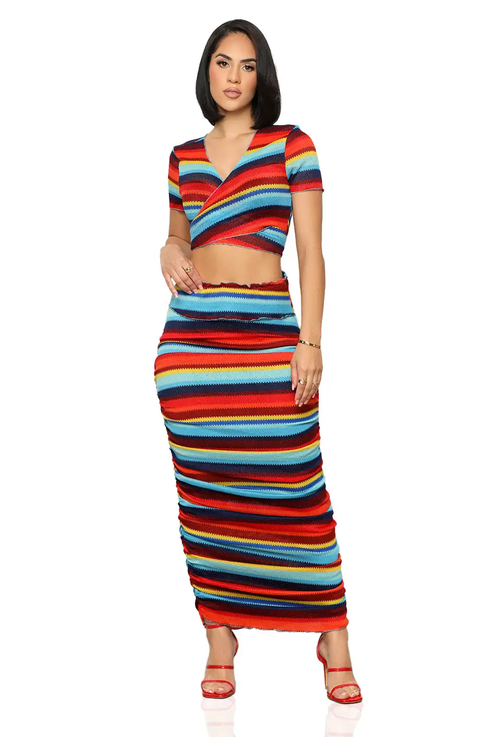 Color Stripe Crochet Skirt Set