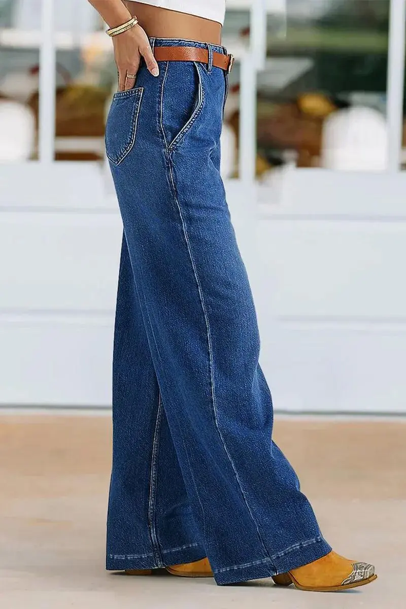 Wash Wide Leg High Rise Jeans Without Belt
