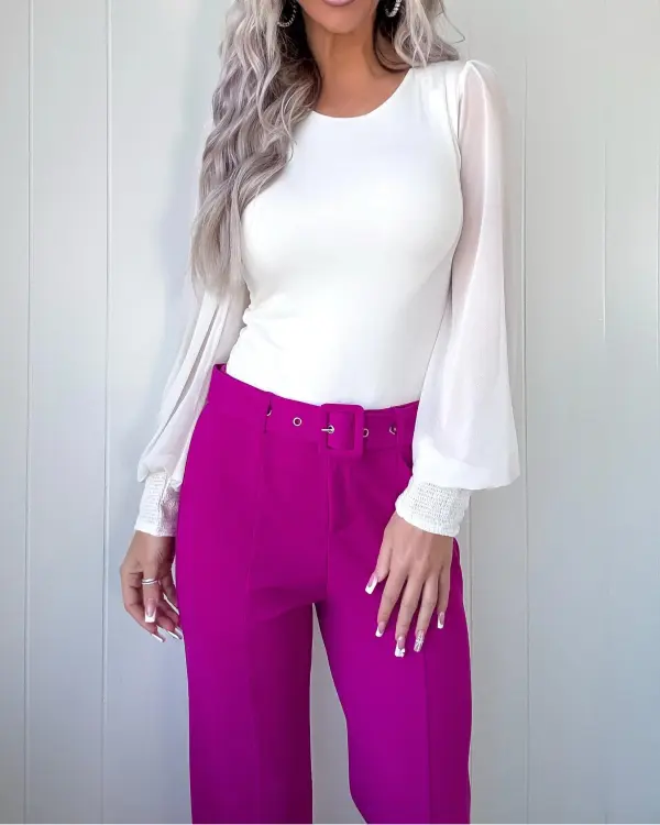 Mesh Sleeve Top - Ivory