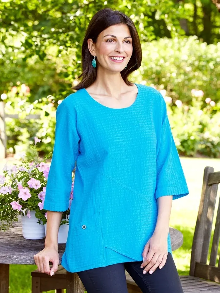 Crinkle Cotton 3/4 Sleeve Tunic Top