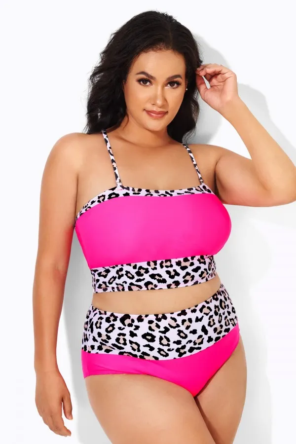 Neon Pink Leopard Women Swim Bikini Top