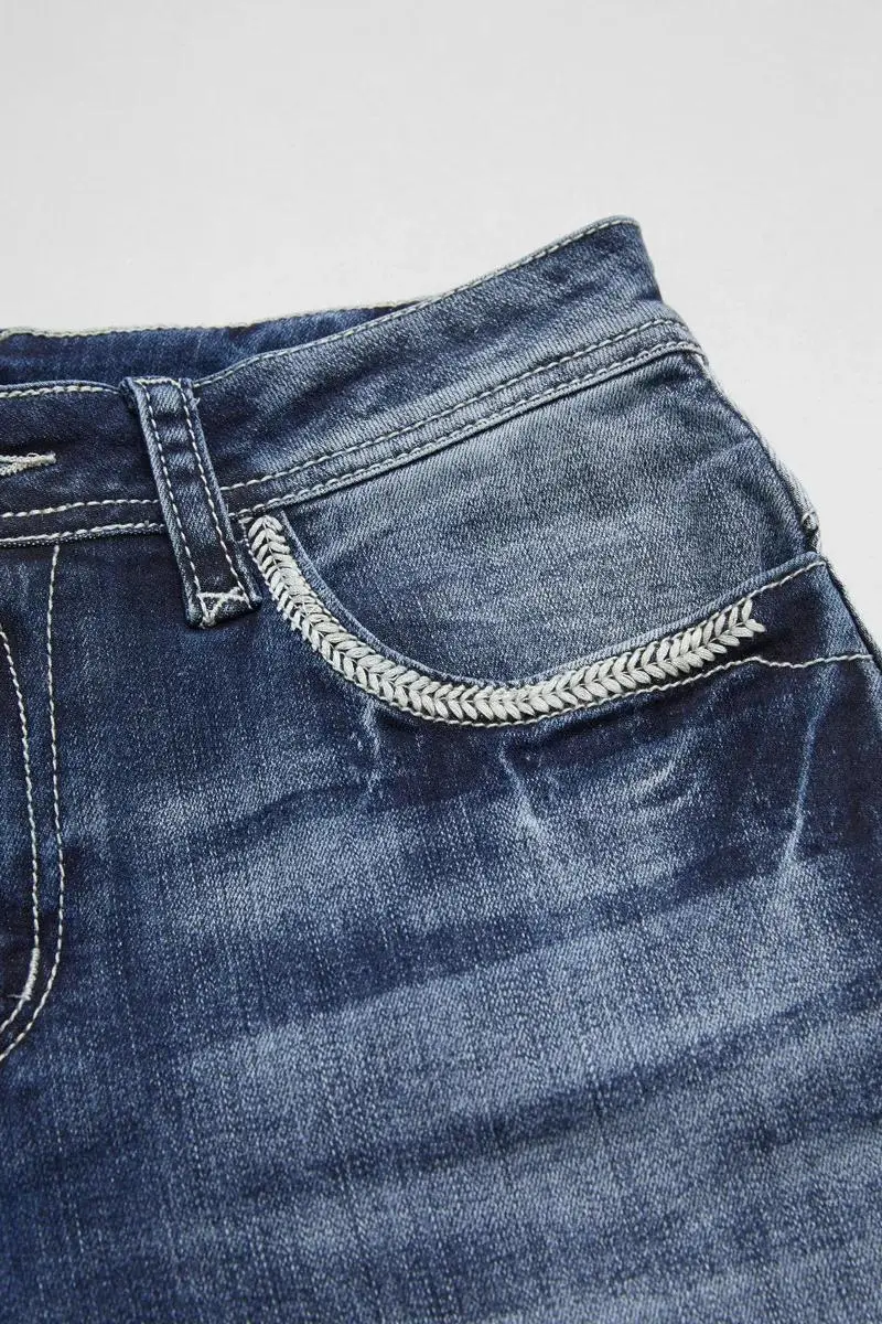 Wash High Stretch Roll Hem Mid Rise Skinny Jeans