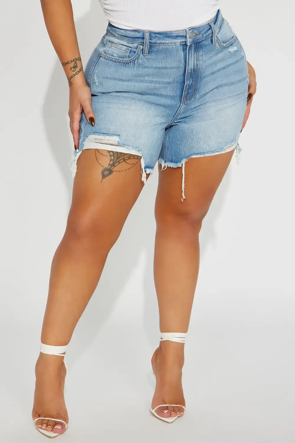 Hallie Hybrid Ripped Denim Shorts - Light Wash