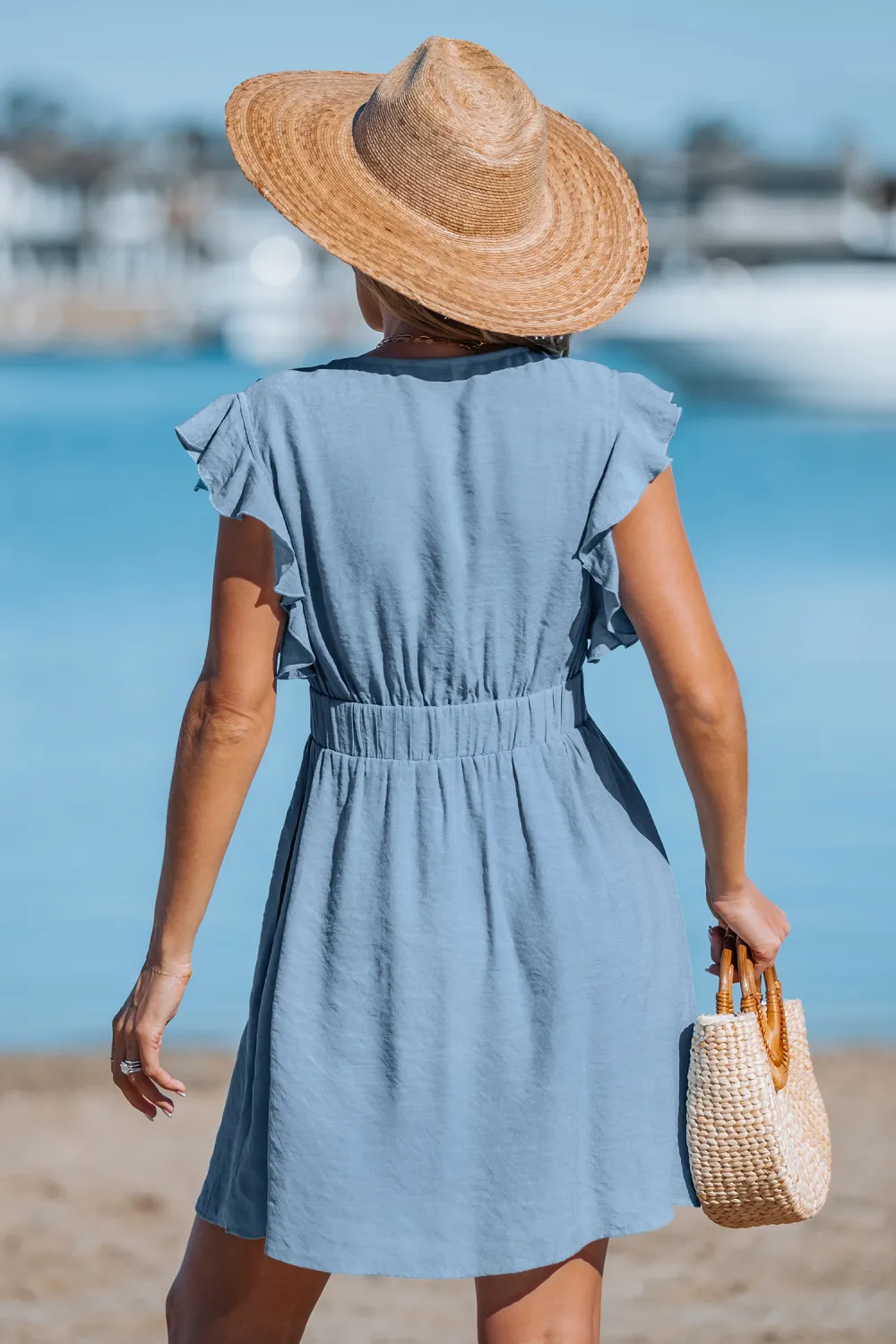 Romantic Ruffles Blue Cover-Up Mini Dress