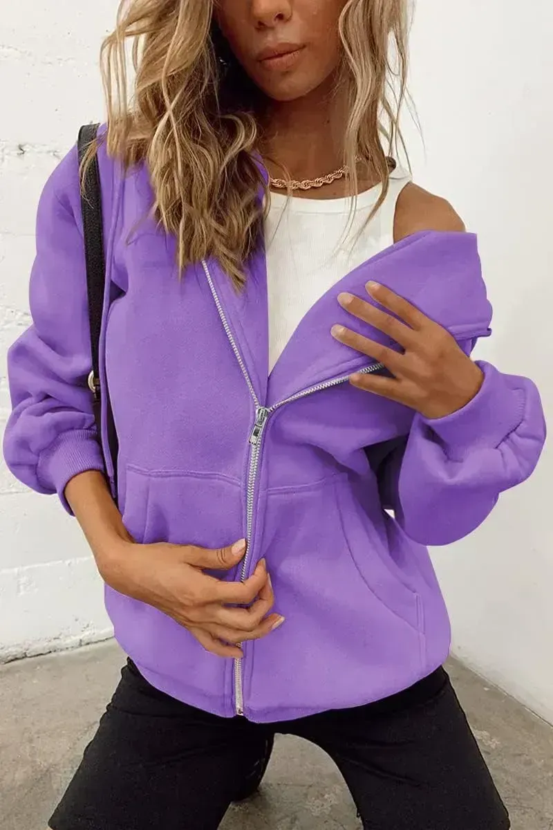 Women's Cute Hoodies Teen Girl Fall Jacket Oversized Sweatshirts Casual Drawstring Zip Up Y2K Hoodie with Pocket
