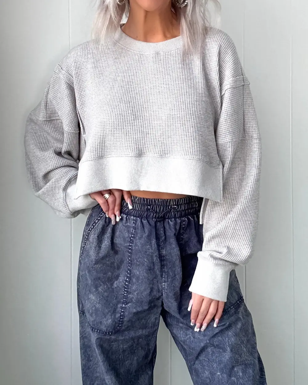 Class Waffle Knit Top - Grey