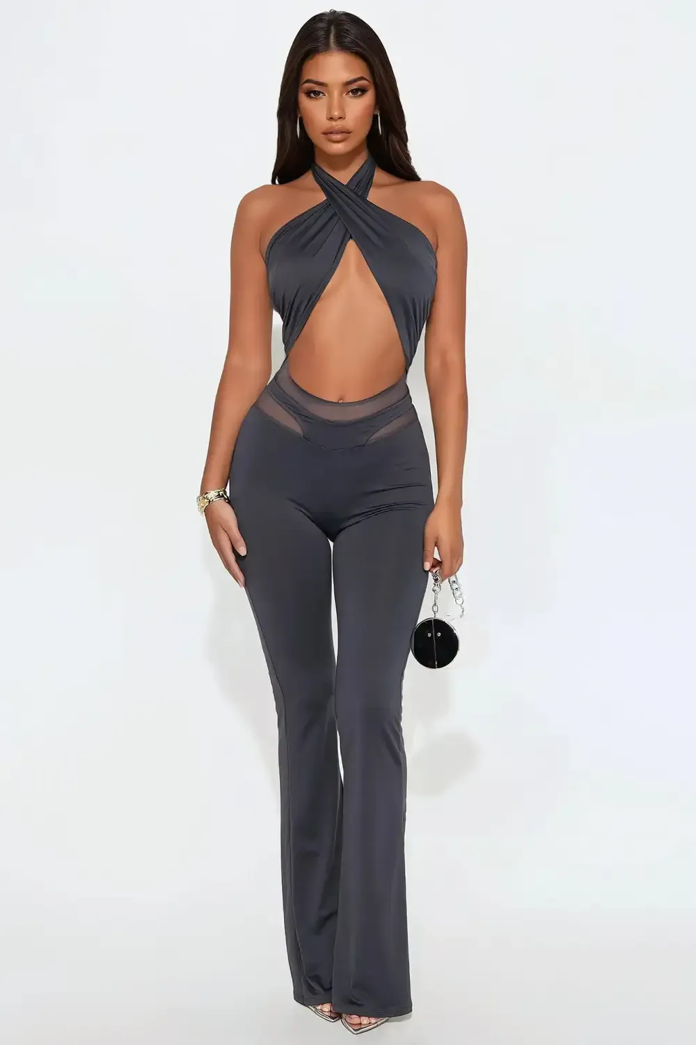 Bridget Sexy Club Halter Jumpsuit - Grey