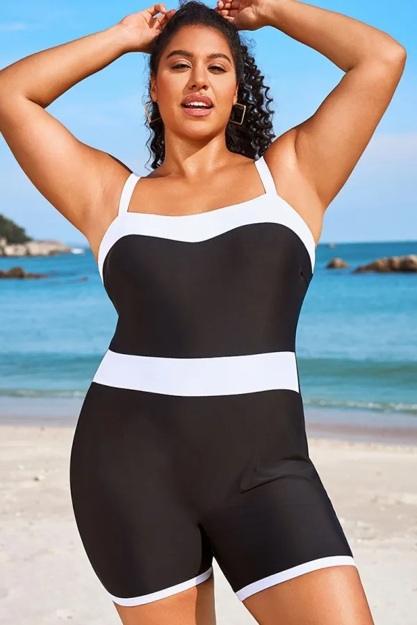 Plus Size Colorblock Black & White One Piece Swimsuit
