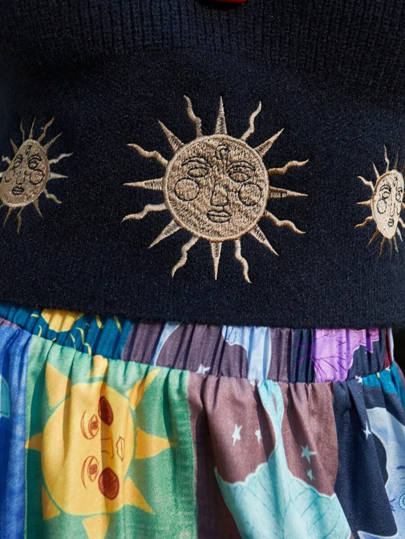 Hippie Sun Pattern Halter Knit Top