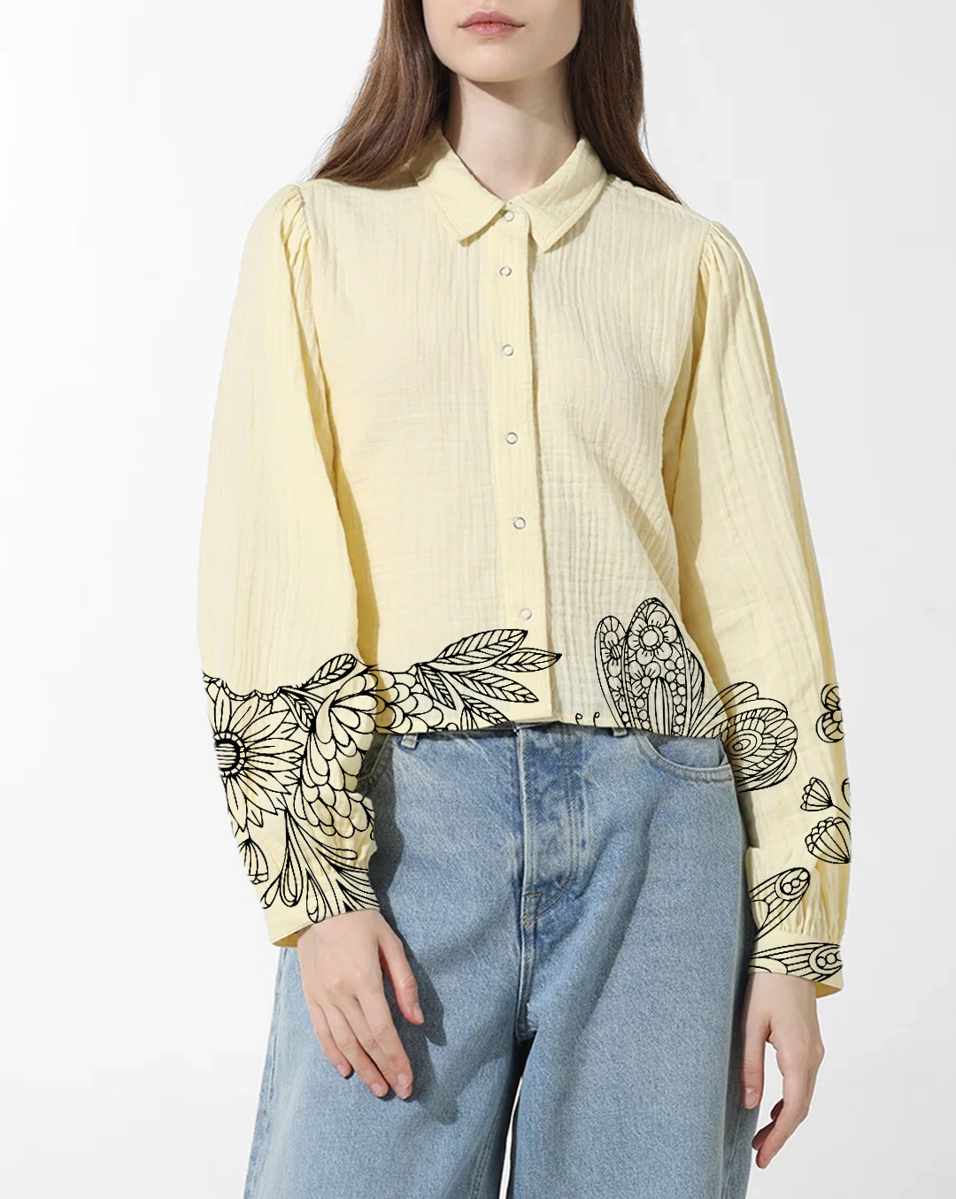 Creamy Yellow Pleated Long Sleeve Blouse