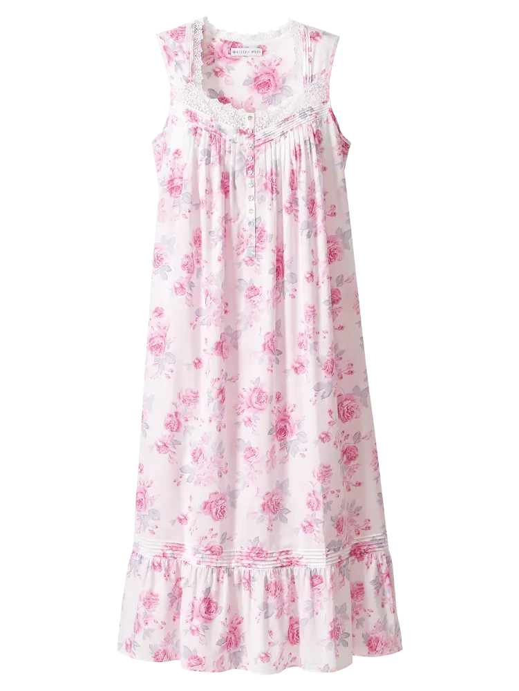 Eileen West Pink Roses Cotton Lawn Nightgown