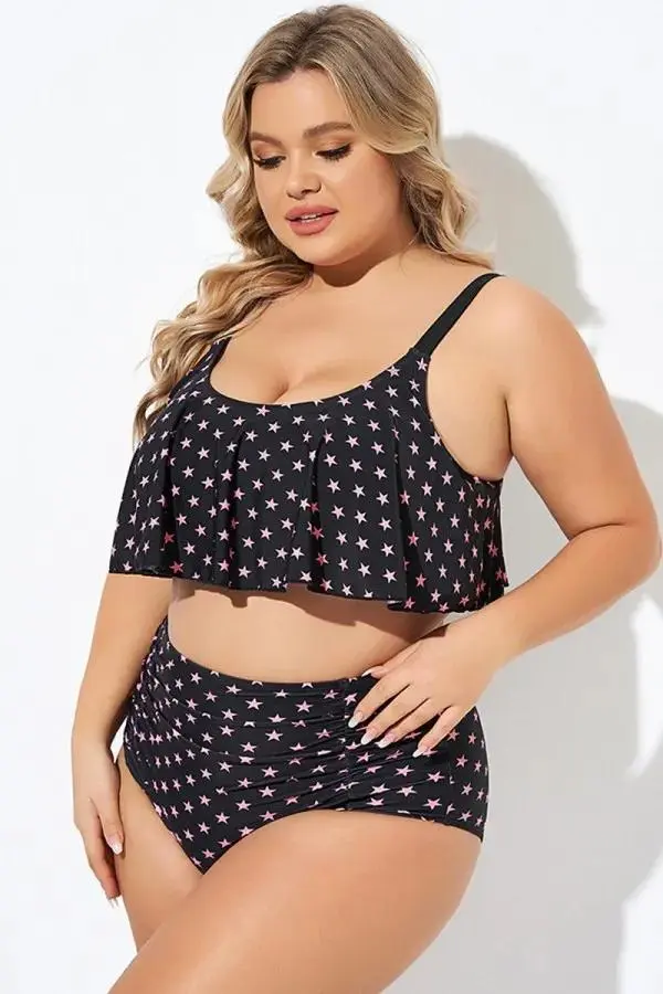 Star Pattern Ruffle Women Bikini Top
