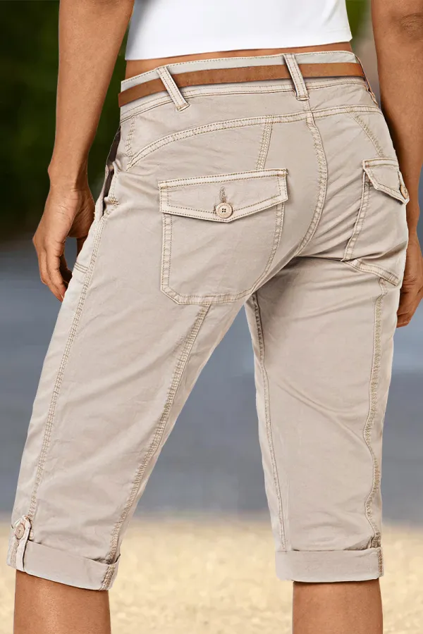 Roll Tab Hem Low Waist Skinny Bermuda Shorts Without Belt
