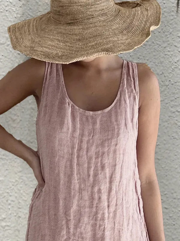 Elegant Round Neck Sleeveless Maxi Dress