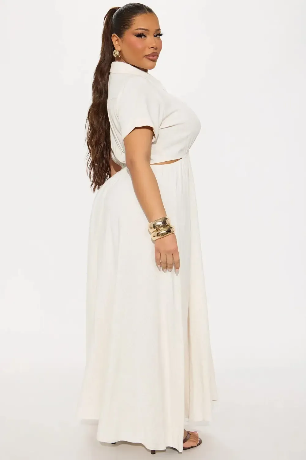 Linen Maxi Shirt Dress - Oatmeal