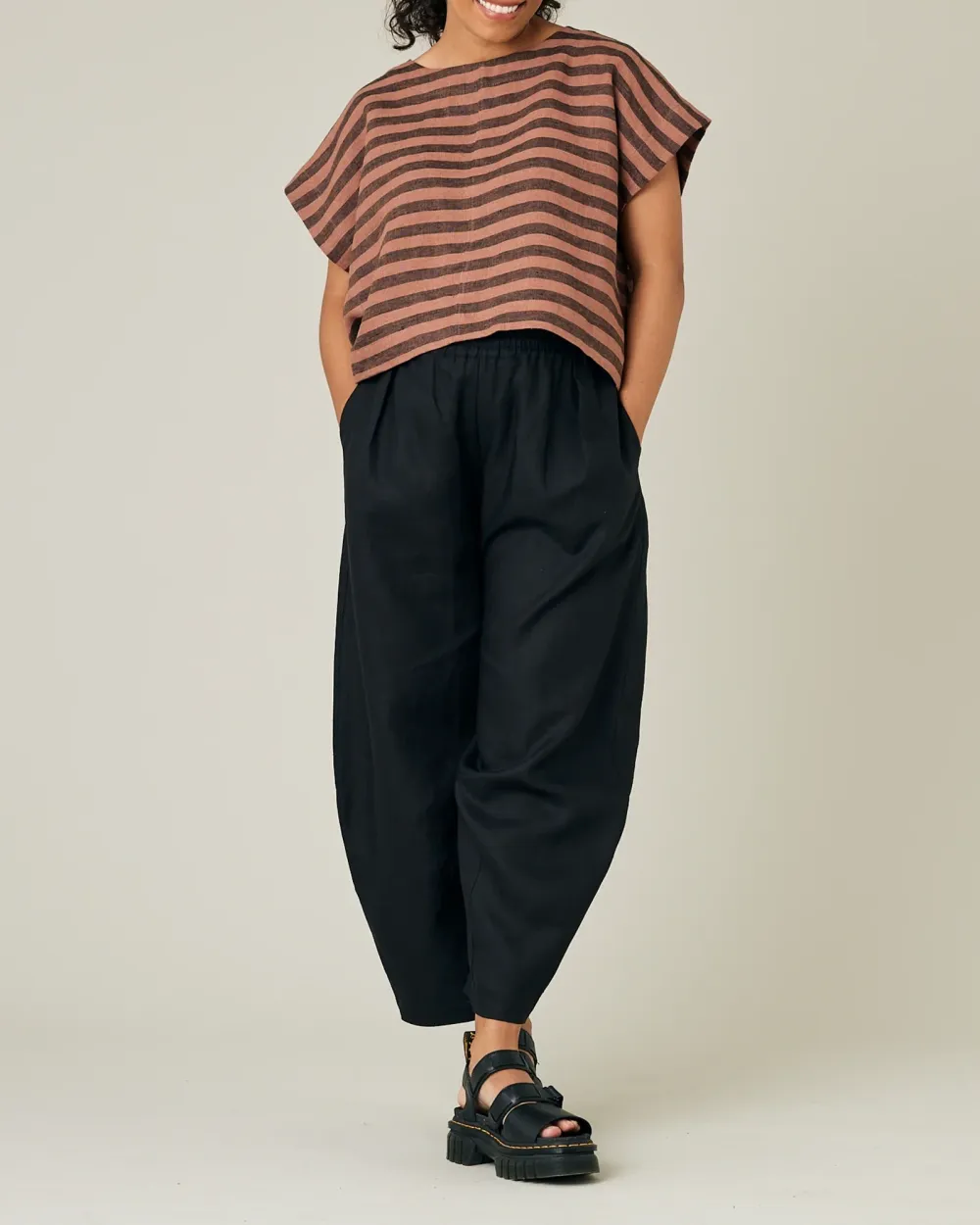 BISCUIT STRIPE LINEN TOP