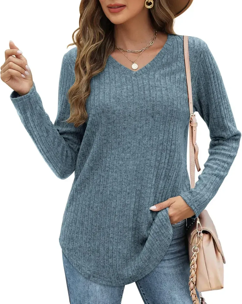 OFEEFAN Long Sleeve Shirts for Women Lightweight Crew Neck Casual Tunic Tops