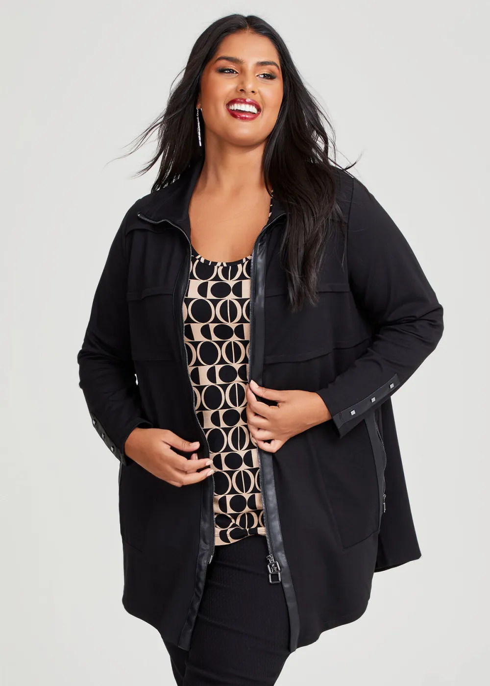 Zip Bamboo Ponte & Faux Leather Jacket