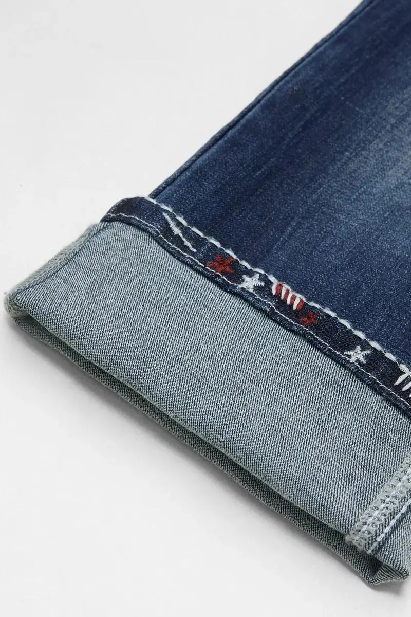 Cross Embroidered Wash High Stretch Mid Rise Capri Jeans