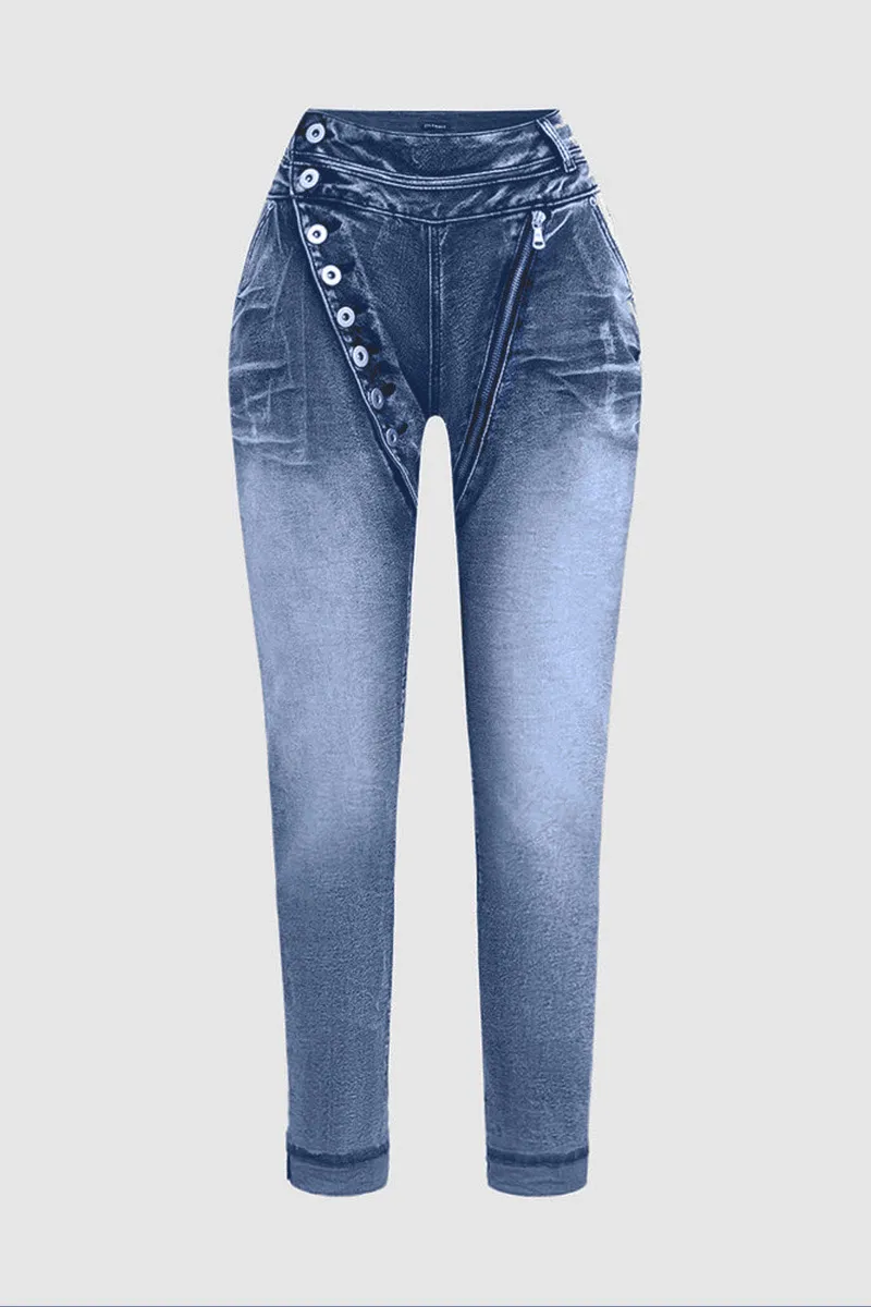 Button Up Roll Hem Low Rise Crop Jeans